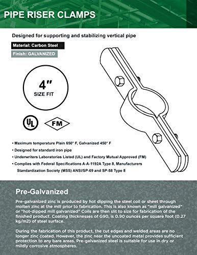 Highcraft Dmst-H04 Riser Clamp Vertical Pipe Hanger For Copper, Iron, Cpvc, Pex 4 In. Galvanized Steel, 4, 4 #TOP6