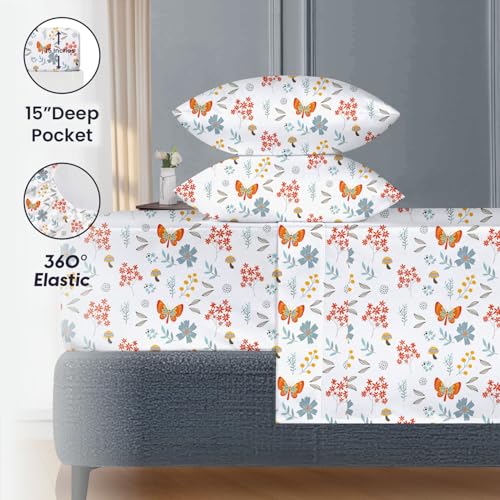 Image of SGI 84 inchx84 inch 4 Pc Wyoming King Sheet Set 600 TC 15 inch Deep, Butterfly Garden