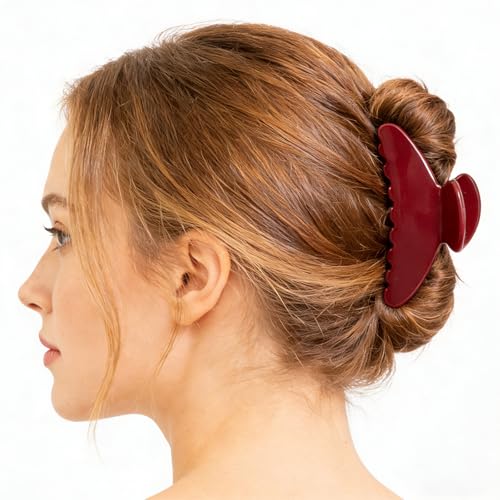 PCshine Acetate Hair Claw Clips for Women - 4.2" Non-Slip Medium Hair Clips, Strong Hold Claw Clips for Thick/Thin Hair, Hair Styling Accessories For Daily/Office/Party/Updo/Beach Waves Use (Wine Red)