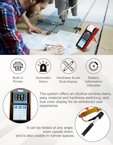 Image of Digital Hardness Tester Metal Hardness Meter Built-in Printer 7-in-1 Hardness Tester with HL, HB, HRB, HRC, HRA, HV, HS Systems Portable Hardness Tester for Aluminum Alloy, Brass (Model AMT212)