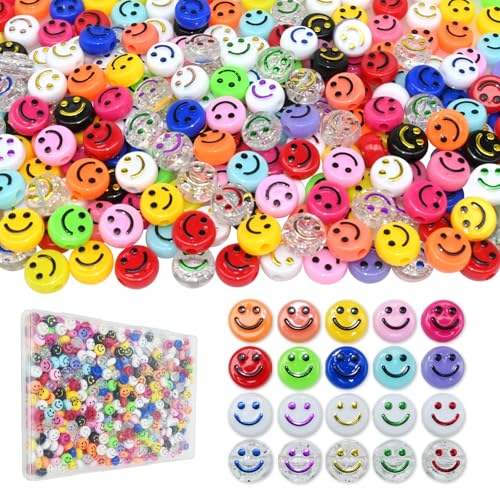 Looconi 500pcs Colorful Smiley Face Beads，Happy Face Spacer Beads for