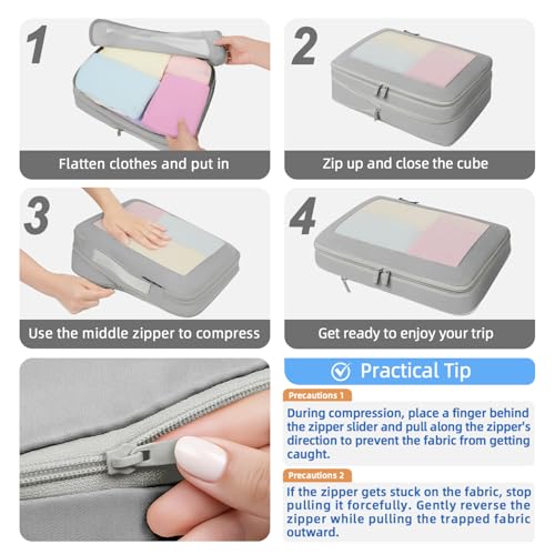 Image of BAGAIL 4 Set /6 Set /8 Set Compression Packing Cubes Travel Accessories Expandable Packing Organizers (Square Mesh, 06-Grey)
