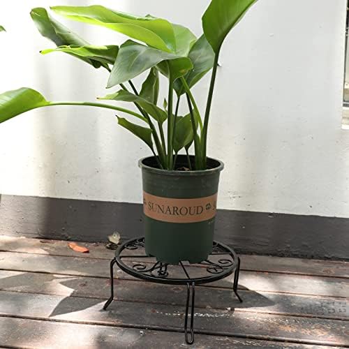 MUAEEOK 4 Pack Black Metal Potted Plant Stands for Indoor and Outdoor Plants 9.1 inches/23 cm Flower Pot Planter Holder, Metal Rustproof Iron Garden Container Round Supports (4, Black)