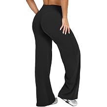 High Waist Glute Lifting Wide Leg Yoga Pants - Women's Tummy Control Straight Leg No Front Seam Gym Workout Bottoms