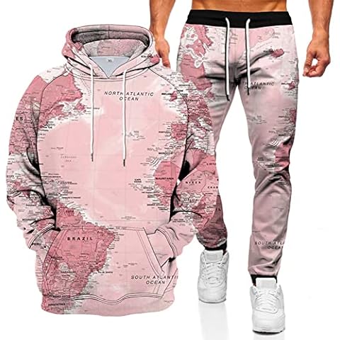 URVIP Unisex 3D Digital Printed Sweatshirt and Sweatpants Pullover World Map Novelty Pattern Hoodie Suit 2 Piece Outfit Multi-03 L Cover