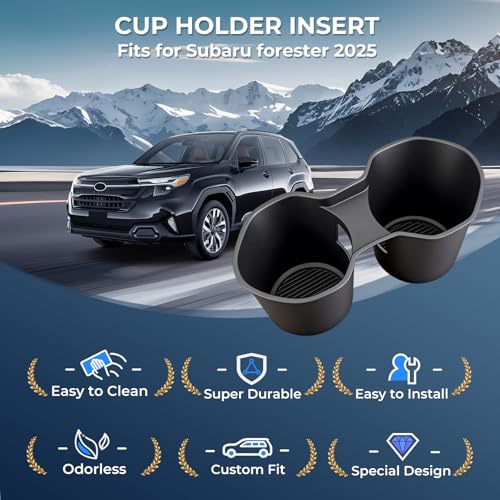 Image of Center Console Cup Holder Inserts for Subaru Forester 2025 (Not for 2026+), Interior Accessories Silicone Car Cup Holders Covers Protector for 2025 Forester, Black