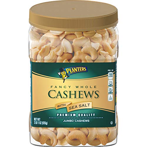 Planters Fancy Whole Cashews with Sea Salt, 2 LB 1oz (935g). Resealable Jar