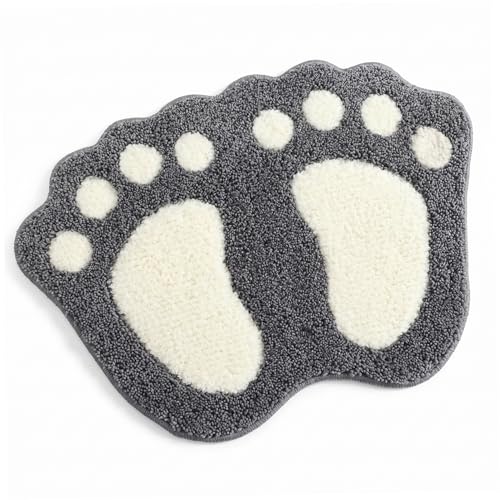 Ginwrek Tapis de bain lavable, absorbant rapidement, tapis de bain en forme de pieds, pour salle de bain, cuisine, entrée, 40,6 x 61 cm