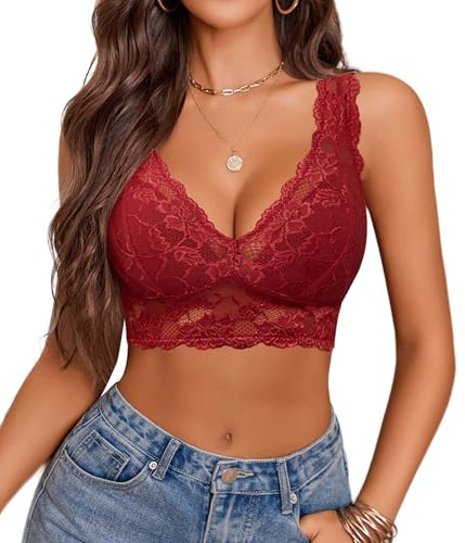 Image of Avidlove Bralettes for Women Lace Bra Non Padded Longline Bralette Deep V Triangle Sexy Everyday Lingerie Bras