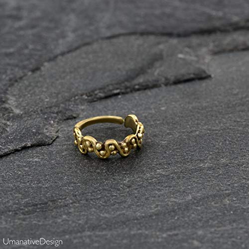 Nose Ring, Gold Brass Trible Indian Boho Ethnic Nose Hoop Piercing Earring, fits Tragus, Earlobes, Helix, Septum, 20g, Handmade Piercing Jewelry