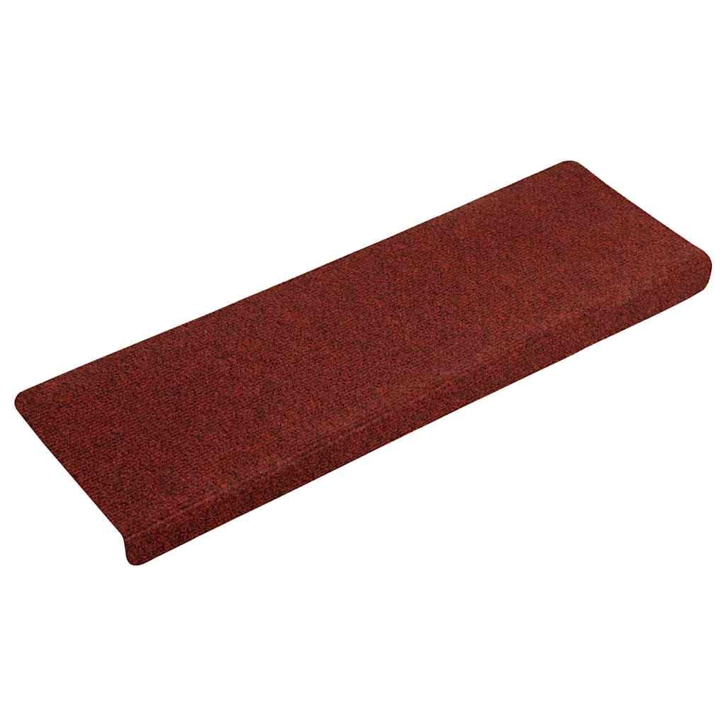 vidaXL Felpudos autoadhesivos para escaleras, 15 Unidades, 65 x 21 x 4 cm, Borde Rectangular, Color Rojo Burdeos