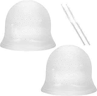 HEQU 2pcs Highlighting Cap Silicone Dyeing Cap Hair Coloring Hat Silicone Highlight Cap with Coloring Hair Hook Reusable Dyeing Cap Kit Hair Dye Cap Hairdressing Salon Cap for Women Men