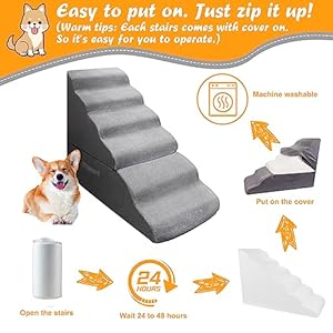   Dog-Stairs-Steps-for-30-Inches-Tall-High-Bed-Pet-Dog-Ramp-Ladder-for-Small-Dogs-Injured-Doggie-Old-Cats-Kitty-Small-AnimalsGrey-Up-to-29-30-31-32-33-Inch-Tall-Bed