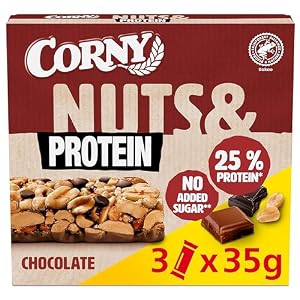 Corny Nuts & Protein Chocolate | Nussriegel & Proteinriegel ohne Zuckerzusatz | Mit 38% Nüssen & 25% Eiweiß | 3 x 35 g