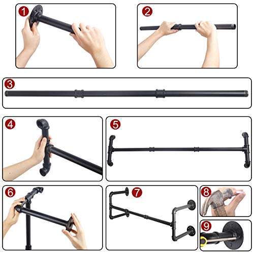 Webi Clothing Rack Wall Mount,24'' Industrial Pipe Clothes Rack For Hanging Clothes,Heavy Duty Iron Garment Rack Bar,Retail Display Clothes Rod For Closet,Laundry Room,Black #TOP2