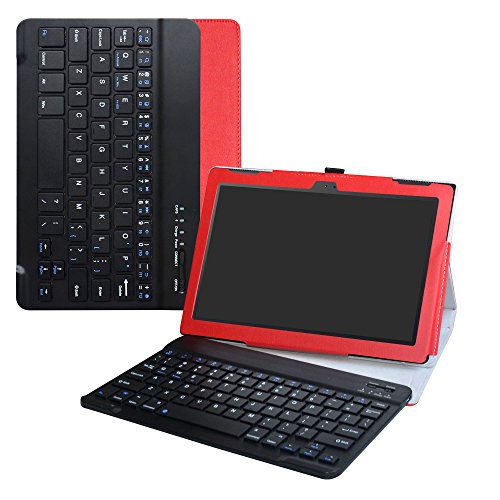 Lenovo Tab 4 10 Bluetooth Teclado Funda,LiuShan Detachable Wireless Bluetooth Teclado (Teclado QWERTY Formato inglés) PU Cuero con Soporte Caso para Lenovo Tab4 10 TB-X304F/N Android Tablet,Rojo
