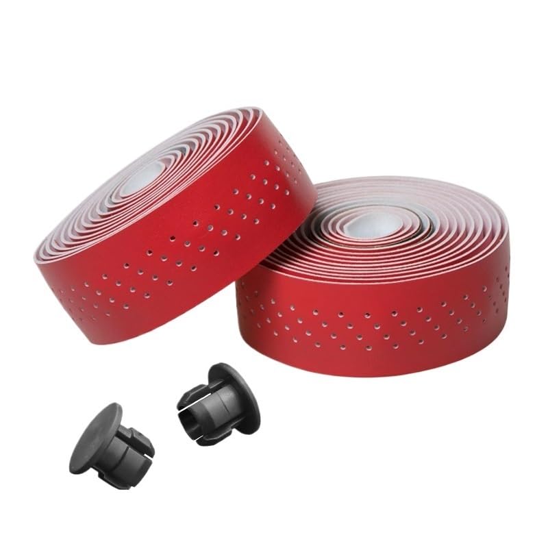 2 Rotoli Nastro Manubrio Bici da Corsa, Pelle PU + EVA Antiscivolo, 215cm Nastro per Manubrio Ammortizzante e Resistente con Tappi, Vari Colori(Drilling Red)