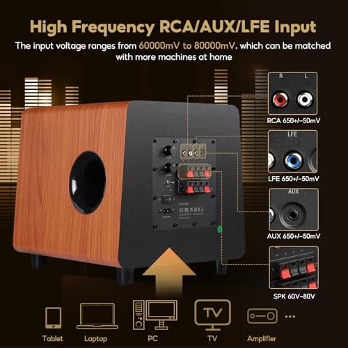 Image of AIYIMA 800X 8 Inch Powered Subwoofer 150W, 24bit /48KHz HD Audio Active Speaker, Deep Bass Speaker for TPA3116 TPA3255 Integrated Amplifier Home Theater, Gaming, Music (RCA /AUX /LFE Inputs)