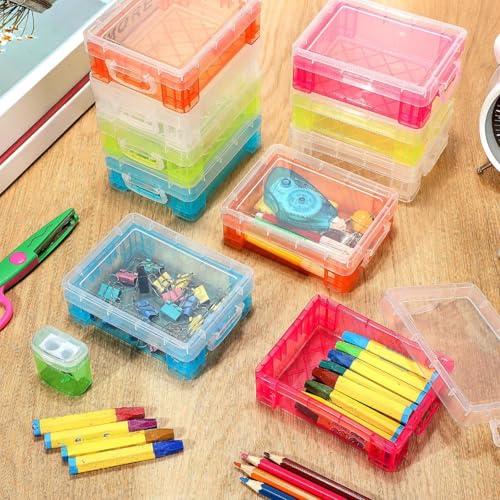 Image of Suzile 25 Pcs Plastic Crayon Boxes Bulk,Clear, Red, Blue, Green,Orange
