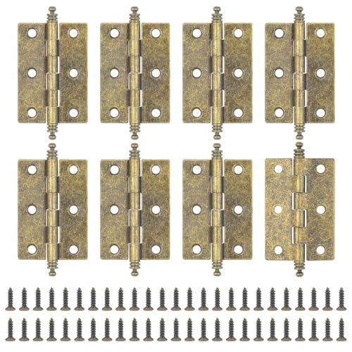MABAHON Juego de 8 bisagras en bronce antiguo – Bisagras de puerta retro de latón con 50 tornillos para armarios, puertas de armario, cajas de joyería