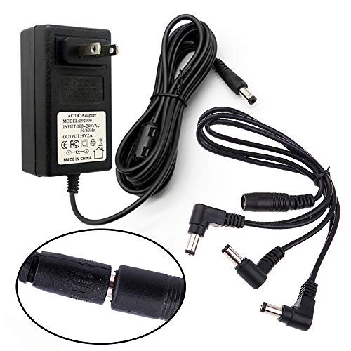 (10FT) 9V 2A AC DC Adapter Cable Cord, Guitar Power Supply Adapter 9V DC 2A Tip Negative 3 Way Daisy Chain Cables for Effect Guitar Power Supply Charger