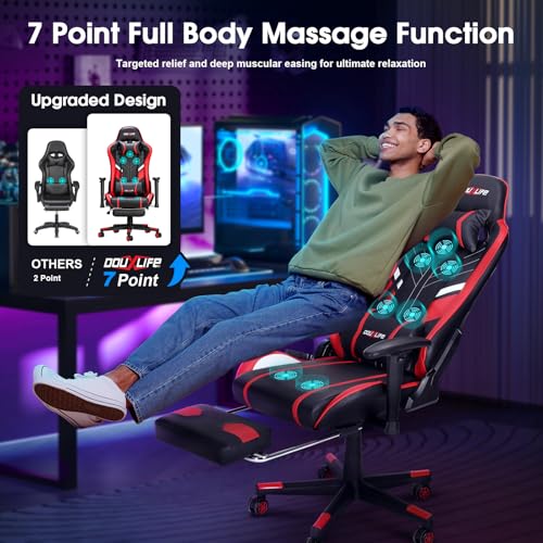 Image of Douxlife Computer Gaming Chair with Footrest, Height Adjustable Game Chair for Adults 360-Swivel Seat and Headrest and for Office or Gaming, Racing Style (Black and Red)