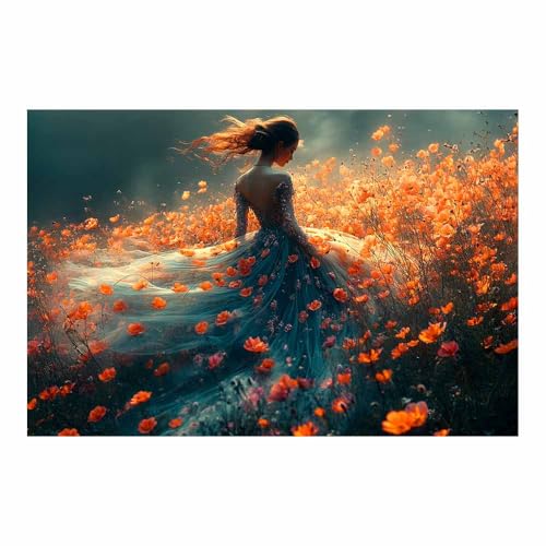 Tableau femme robe bleue style vintage pour une atmosphère douce et colorée