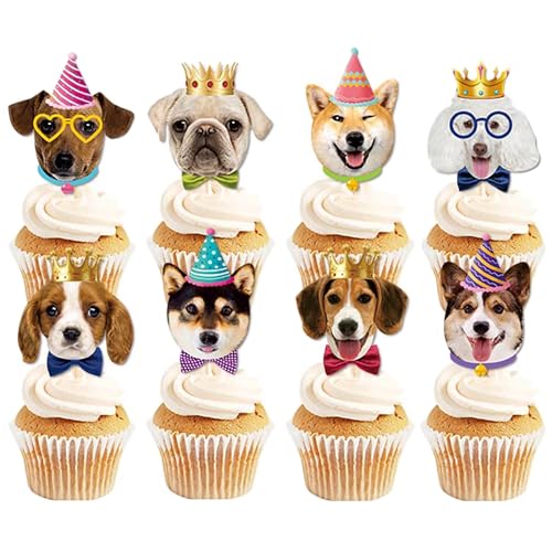 Cake Deko Hund 24 Stück Kuchen Deko Hunde Cute Geburtstagstorte Deko Hund Tier Torten Topper Für Geburtstagsdeko, Themenparty, Babyshowerparty (B)