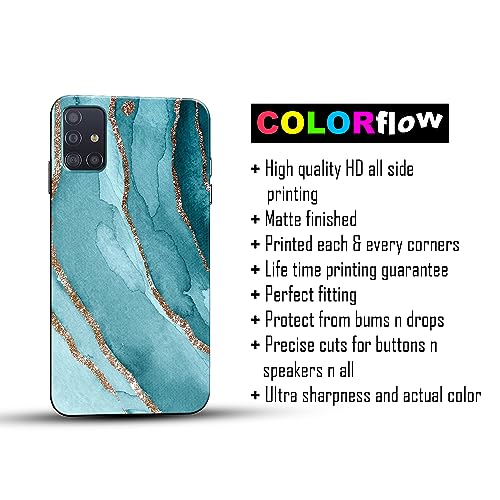 Image of COLORflow Back Cover Compatible with Samsung Galaxy A71 | Beautiful Blue Marble Golden Stripes | Designer Printed Hard CASE Bumper Back Cover