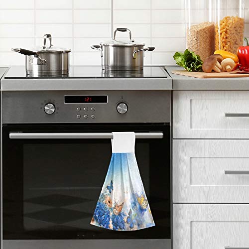 Slhkpns Blue Butterflies Kitchen Hand Towels,Nature Flower Absorbent Tie Hanging Towel With Loop 2 Pcs Kitchen Linen Sets For Bathroom Restroom Home Decor #TOP5