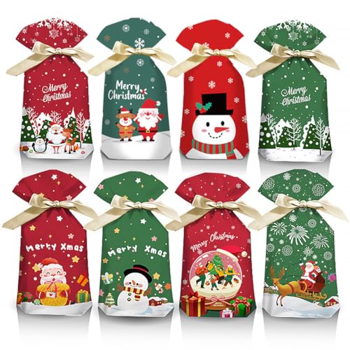 haweeli 48 unidades sacos de natal, sacos de presente com vários desenhos de Natal e ornamentos de festa (23 x 15 cm)