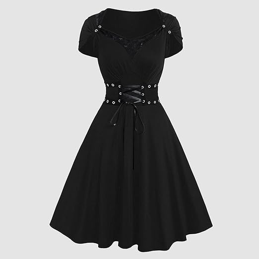 Gothic Kleid Damen Rockabilly - Vintage Swing A-Linie Partykleid Halloween