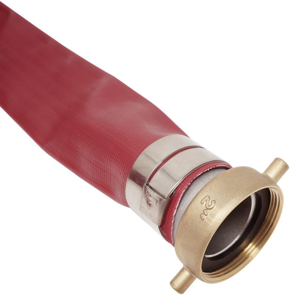 Gloxco 2" x 100′ Red Heavy Duty Lay Flat PVC Discharge Hose Assembly with Aluminum Pin Lug Fittings