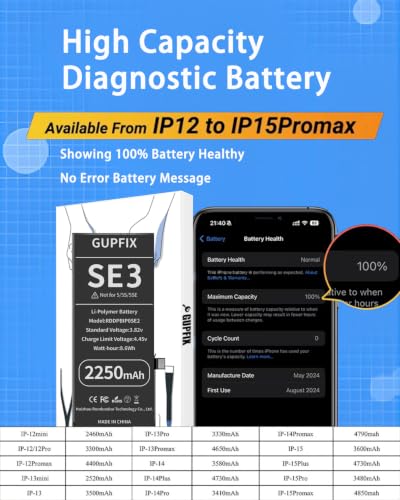Image of Battery for iPhone SE3(2022) with Full Remove Tool Kits | No Unknown Part Info Real Capacity 2250mAh Long Last Time Wireless Charge Support Face ID for DIY Phone Repair Shop