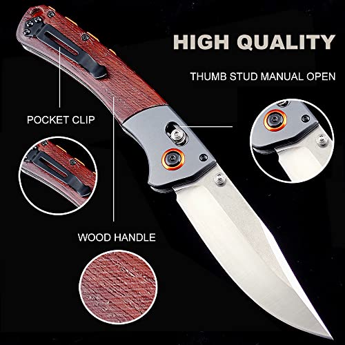Crooked River Knife Axis Lock Knife, Clip Point D2 Blade, Satin Plain Edge, Folding Pocket Knife With Belt Clip, Thumb Stud Manual Open Camping Folding Knife For Fishing Hunting Hiking(Dark Brown Wood) #TOP3