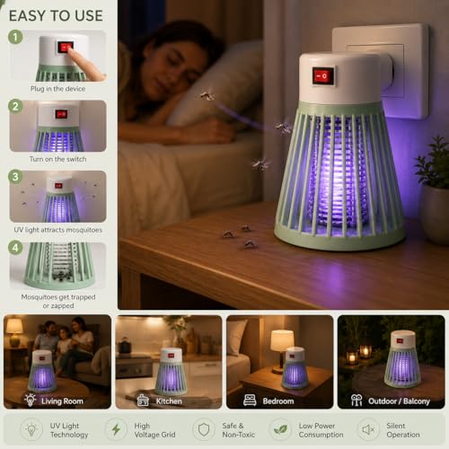 Image of Gaani Lifestyle Electric Mosquito Killer Lamp, White, ABS Plastic, UV Light with High Voltage Grid, Silent Operation, Modern Cylindrical Style
