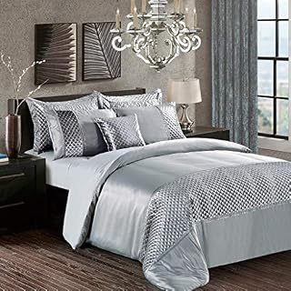 3 Piece Fancy Duvet Cover Sequin Bedding Set with Pillowcase Silky Glittery Velvet (Silver, Double)