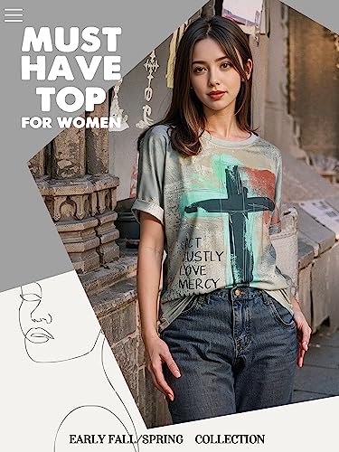 Christian T-Shirt Women Crewneck Short Sleeve Cross Letter Print Graphic Tops3