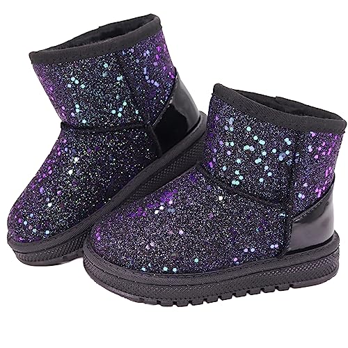 Image of Girls Winter Boots Toddler Girl Boots Warm Sparkle Sequin Outdoor Non-Slip Snow Boot for Little kids