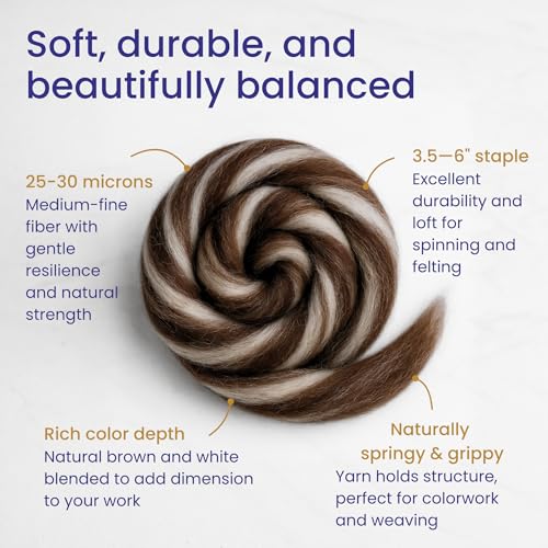 Image of Revolution Fibers Yin Yang Natural Blend of Corriedale Wool Roving (8 Ounces) | Perfect for Felting, Hand Spinning & Tapestry |100% Natural Undyed Off-White & Brown Blend