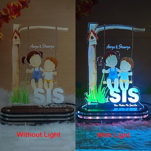 Image of lampees Personalized 3D LED lamp Rakhi Brother Sister name - Multi Color (SIS)