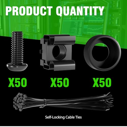 50 pack m6 x 16mm rack mount cage nuts screws and washers for rack mount server cabinet rack mount server shelves routers rack mount screws and square insert nuts self-locking cable ties for free