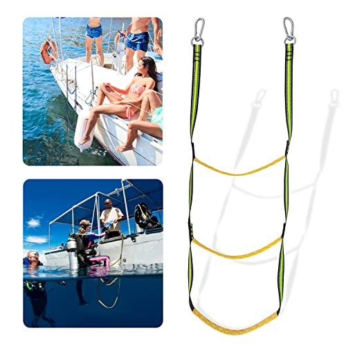 YONIISEA Échelle de Bateau/Ponton, 3 Marches Échelle Bateau Pneumatique, Échelle Bateau Corde, Nylon, Échelle Bateau Gonflable pour Bateau Gonflable, Kayak, Bateau à Moteur, Canoë Cover