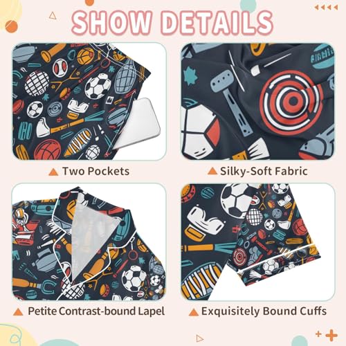 senya Football Sport Satin Summer Pajama Sets Silk Short Sleeve Button Down Sleepwear3