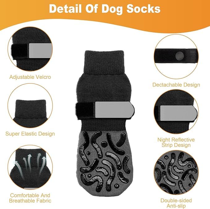 Image of KUTKUT 4Pcs Non Slip Dog Socks to Prevent Licking Paws, Strong Traction for Hardwood Floors, Senior Dogs, Paw Protector, Prevent Scratching, Double Sides Anti Slip Dog Socks(Size:- XS: L*W: 12cm*4cm)