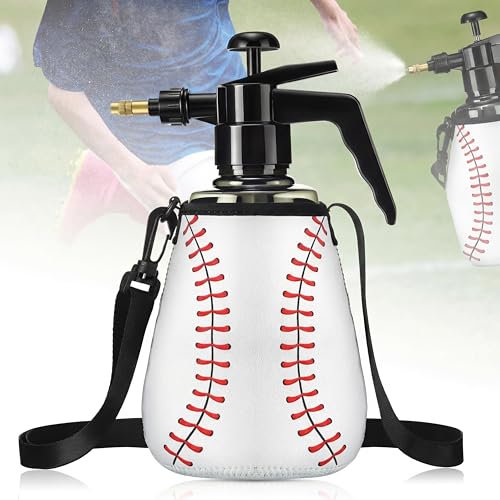 Image of Hushee 1 Pcs 1.5 Liter Water Mister for Sport Personal Water Pump with Full Neoprene Jacket and Built in Carrying Strap, Manual Sprayer Lawn Pressure Pump Sprayer for Cooling Gym Garden(Baseball)