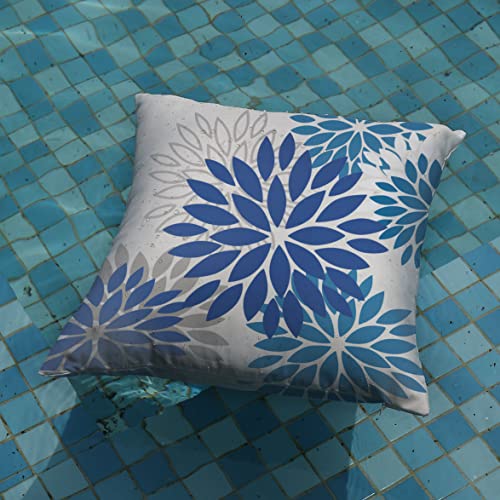 Blue Flower Pillow Covers 18X18 Inch Set Of 2 Dark And Light Blue Colored Pillow Farmhouse Outdoor Waterproof Decor For Patio Funiture Garden Summer Floral Linen Square Cushion Cover #TOP5
