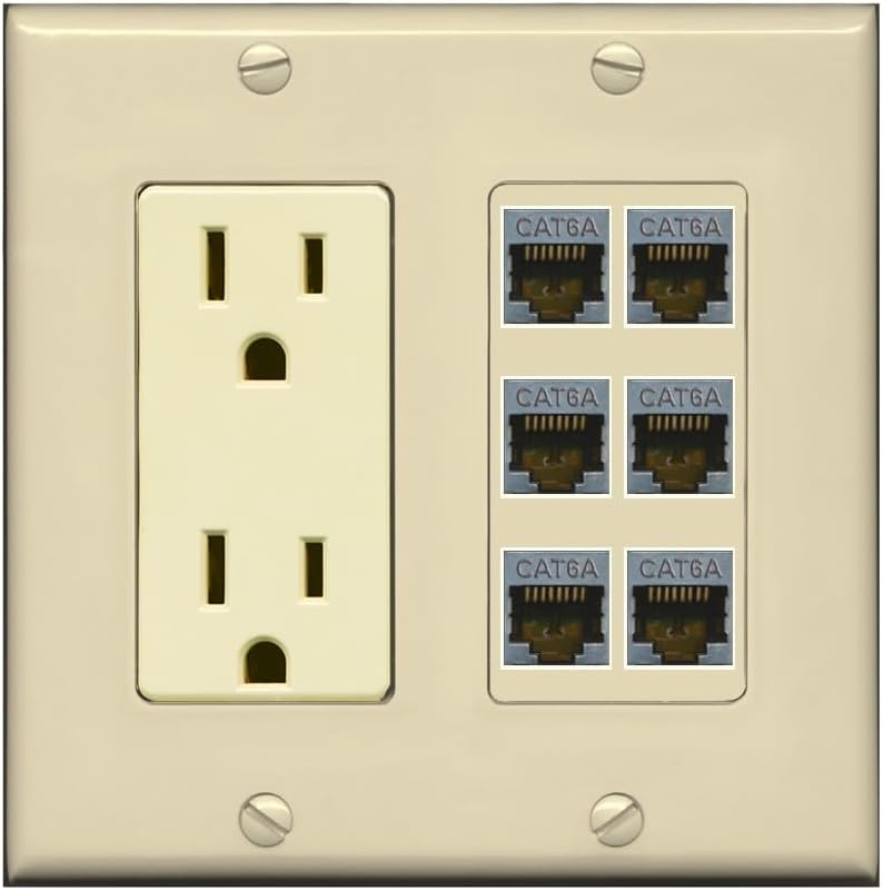 RiteAV - 6 Port Cat6A Ethernet Wall Plate - Outlet [Ivory/Ivory]