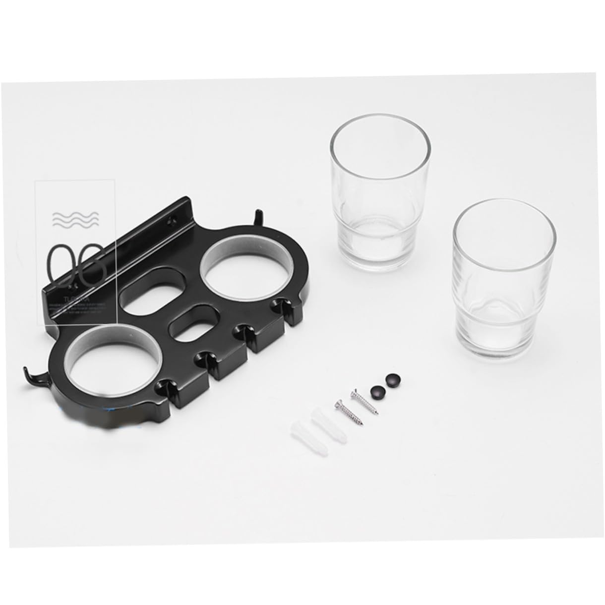 Soporte de Negro Aluminio de Dientes Space Cepillos Multifuncional sin Taladro con Doble Vaso y Ganchos Accesorios de Baño