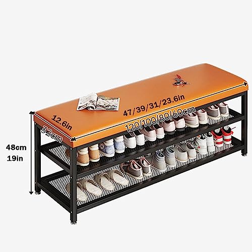 Banc à chaussures d'entrée de 60 cm avec assise rembourrée et étagère basse - 3